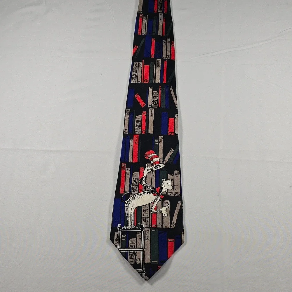 Dr. Seuss Cat in the Hat Library‎ Books Silk Tie Teacher Book Lover Novelty